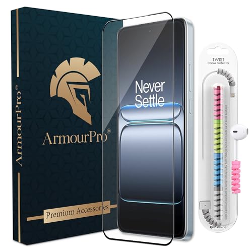 Image of ArmourPro Military-Grade Tempered Glass for OnePlus Nord 5-9H Anti Scratch, Edge-to-Edge Coverage, HD Clarity, Smooth Touch, Case Friendly, Easy Installation Kit with Cable Protector