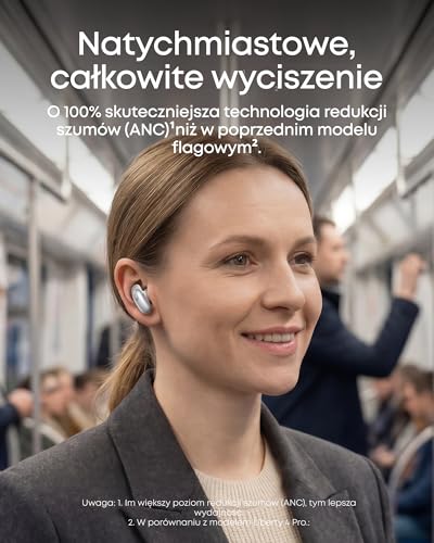 Słuchawki soundcore Liberty 5 Pro Anker, chip Anker Thus™ AI, wyraźne rozmowy nawet szeptem, redukcja szumów, czas odtwarzania 6,5 godz./28 godz., 5 min. = 4 odtwarzania, ładowanie bezprzewodowe
