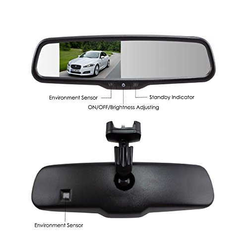 Image of Master Tailgaters 10.5 inch OEM Rear View Mirror with 4.3 inch LCD Screen + Compass & Temperature | Rearview Universal Fit Mount | Auto Adjusting Brightness LCD | Anti Glare | Full Original Mirror Replacement