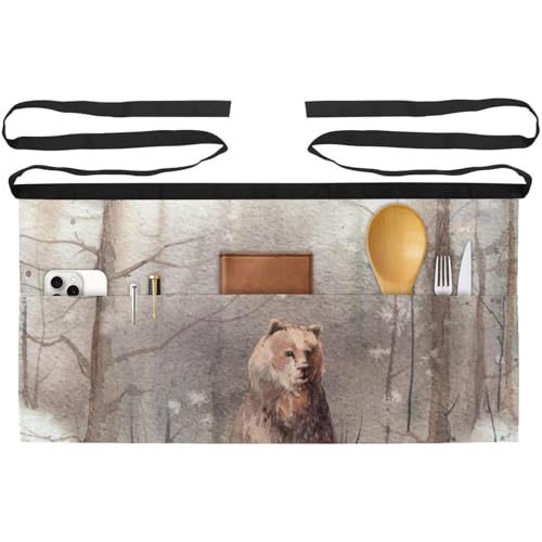 Demi-tablier de cuisine pour pâtisserie et bistrot lot de 3 à poches motif ours