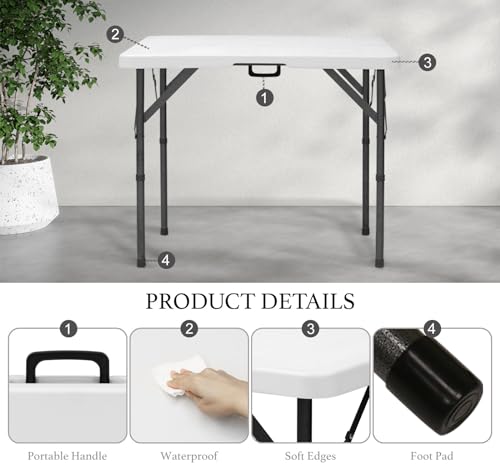 Table pliante 90 cm table carrée portable plastique robuste camping