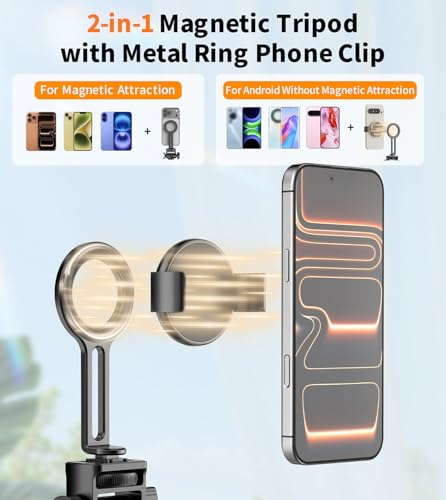 Image of XXZU 74 inch Magnetic Phone Tripod with Phone Clip for Magsafe, Camera Tripod | Aluminum Phone Tripod with Remote & Cold Shoe,Camera Stand Tripod for iPhone /Canon /Nikon /DSLR /Digital Camera Accessory Kits