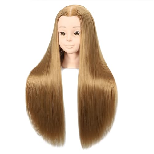 2634-2834 mannequin head styling mannequin head for hair styling and free table stand training head manikin cosmetology doll head with long fiber hair hairdresser practice head for stylist