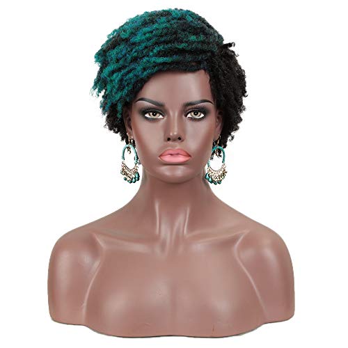 FASHION IDOL Dreadlock Wig Synthetic Short Kinky Curly Wig Ombre Color Afro Twist Wig For African American 4C Wig Kanekalon Flame Retardant (OMBRE GREEN, DYTD1B/DG1)