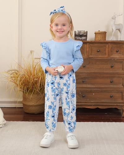 SANMIO Toddler Girl Clothes Outfits Cute Ruffle Sleeve Shirt Floral Pant+Headband 3Pcs Baby Girl Clothing Set 1-6T4
