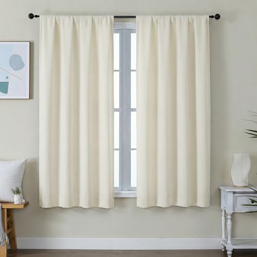 Image of Simplebrand Ava Light Beige Light Filtering Curtains for Bedroom 63 Inch Length 2 Panels Set, Privacy Thermal Insulated Rod Pocket Door Window Curtains for Patio French Door Front Door, W40 x L63 Inch