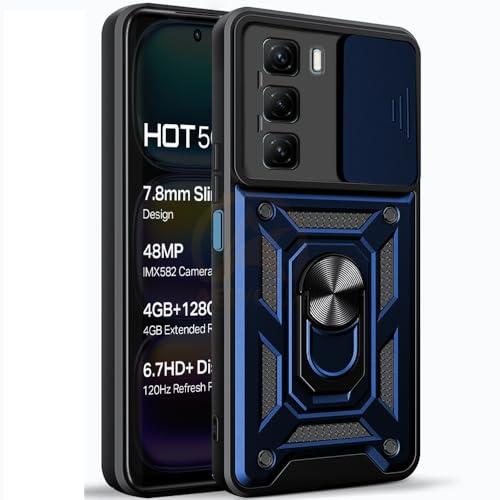 Image of Armor Bumper Back Cover Case for Infinix Hot 50 5G | Rotating Camera Cover, Ring Holder & Kickstand | Heavy Duty & 360 Degree Protection Infinix Hot 50 5G Back Cover (Blue)