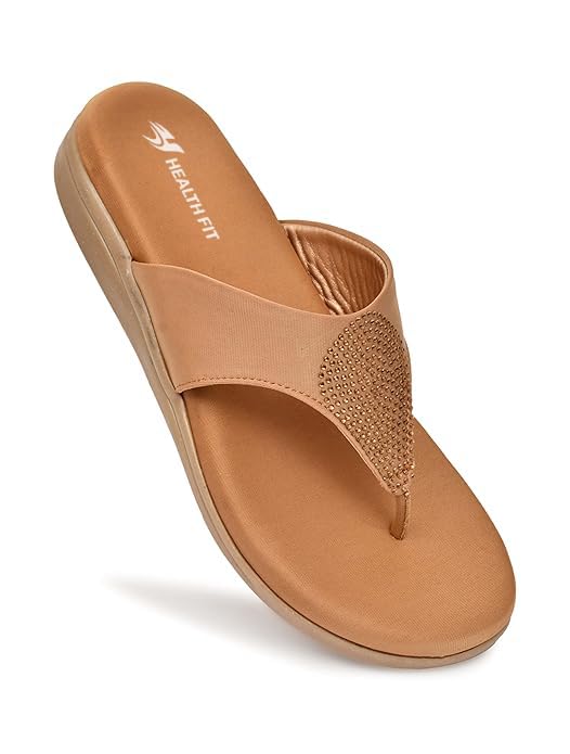 Image of HEALTH FIT EXTRA SOFT Women's Comfortable Memory Foam Doctor Slippers /Flip-Flops|Fashionable Casual & Stylish|Lightweight & Breathable|Outdoor Synthetic Casual Chappals Sandals Ladies & Girls HF21