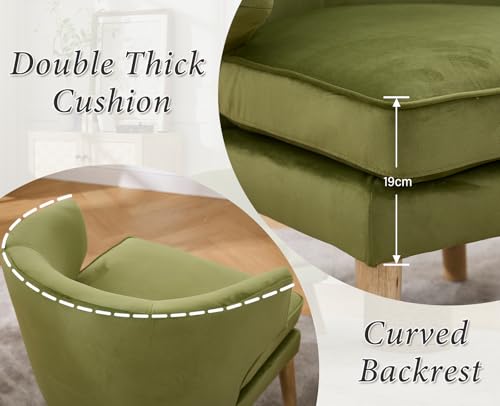 Miniatura 5 de Chairus Silla De Salón Moderna Butaca Individual De Terciopelo,Silla Relax Con Patas Maderas Sillón Pequeño Cojín Grueso Para Dormitorio Sala De Estar,Verde