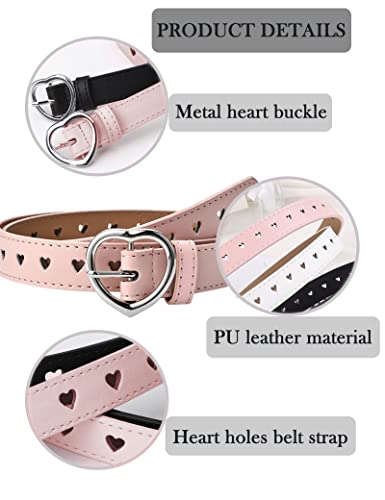 Kiench Girls Leather Belts with Heart Buckle Hollow Out Jeans Dress Pants Belts3