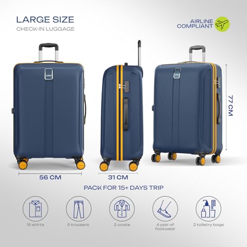 Image of Safari Large Thorium Neo 8 Wheels 77 Cm Check-in Trolley Bag Hard Case Polycarbonate 360 Degree Wheeling System Luggage, Trolley Bags for Travel, Suitcase for Travel, Graphite Blue