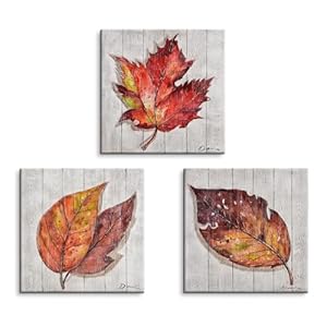 Fall Pictures Canvas Wall Art Autumn Fall Seasonal Set of 3 Maple Leaves Wall Decor for Living Room Bedroom Kitchen Decoration Farmhouse Bathroom Decor 12 x 12 inches