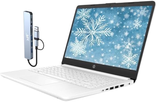HP 14薄型&ポータブル学生用ノートパソコン 14インチHD 4コアIntel Celeron N4120 CPU、16GB RAM、192GBストレージ(64GB eMMC + 128GBドッキングステーションセット)ウェブカメラ、1年間のオフィス36