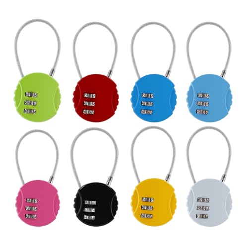 Litoexpe 8 Pcs Combination Lock, 3 Digit Outdoor Waterproof Padlock Code Lock Cable Luggage Locks for Backpack, Suitcase, Door (8 Colors)