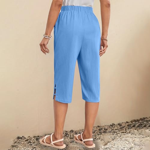 Women's 2025 Loose Capri Pant High Elastic Waist Trendy Sweatpant Simple Casual Split Hem Trouser Stretch Sport Pants4