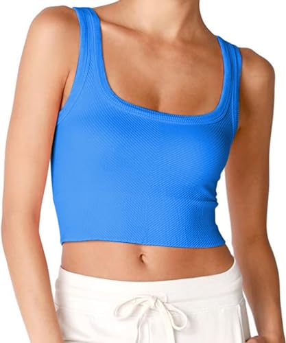 CHYRII Womens Summer Square Neck Going Out Tops Ribbed Basic Tank Crop Workout Tops3