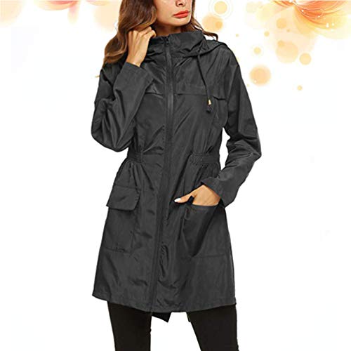 Casaco de chuva feminino com capuz impermeável e corta-vento leve para proteção do corpo ao ar livre