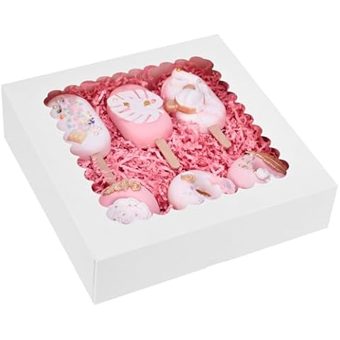 VGOODALL 35PCS White Bakery Boxes, Pie Boxes with Window Cookie Boxes for Pastry Candy Cupcake Strawberry 10x10x2.5 inches, Party Supplies Cover