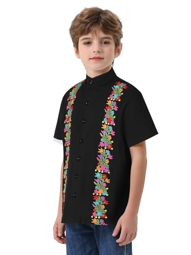 Mexican Shirts for Boys Guayabera Shirts Traditional Embroidered Fiesta Kids Button Up Shirt Toddler4