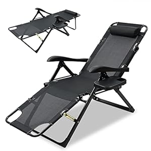 UMAY Folding Recliner Chair 3 in 1, 8 Position Leg Adjustment, 9 Position Back Adjustable Patio Lounge Chair, 180° Lying Down Camping Recliner for Outdoor, Pool, Beach, Indoor(Black)