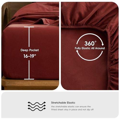 Image of MooMee Sheet Set 100% Washed Cotton Linen-Like Extra Deep Pocket Queen | Relaxed Linen-like Texture. Soft, Breathable & Lightweight Comfort. 15-19 inch Extra Deep Pocket with All-around Elastic