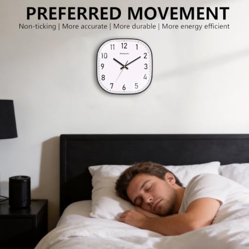 Image of 14Inch Wall Clock, Black Square Silent Non Ticking Analog Clock