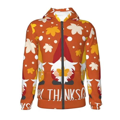 Happy Thanksgiving Three Gnomes Kids Pullover Hoodies Boys Zip Up Sweatshirts Girls Athletic Clothes with Pocket2