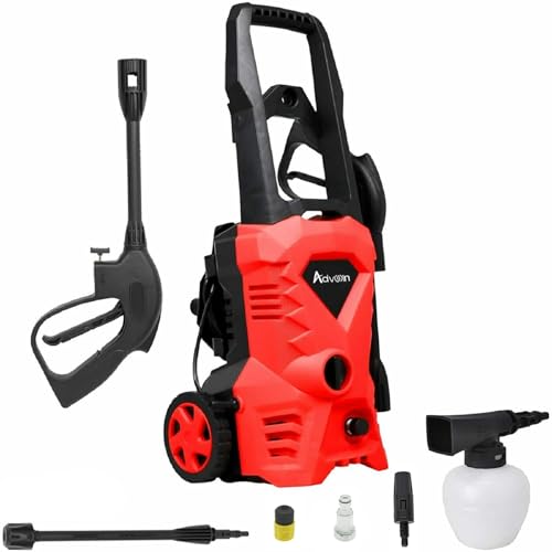 ADVWIN 3500Psi Pressure Washer, 2000W Electric High Power Washer Adjustable Spray Gun (5m High Pressure Hose) Red | Suitable for Families