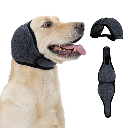 Dog Head Wrap - No Shake Ear Wrap Snood for Noise & Anxiety Relief Ear Protector with Calming Hoodie Dog Headband Ear Muffs for Hematoma Grooming and Drying (Pearl Gray S(Head Circle:10-15))