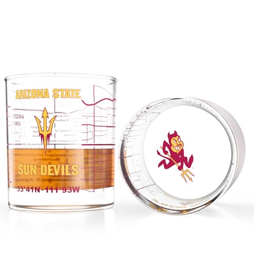 Image of Greenline Goods Arizona State University Sun Devils Whiskey Glasses Set of 2, 10 oz Rocks Glasses with Full-Color Logo & Campus Map - Officially Licensed Bourbon Glass Gift for Alumni & Fans