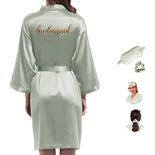 Bride Kimono Robe - Satin Bridesmaid Wedding Party Bridal Morning Silk Silky Dressing Gown for Women