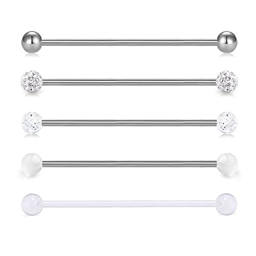 FECTAS - 5 piezas de acero inoxidable industrial barbell acero quirúrgico cartílago pendiente cuerpo piercing joyas 38 mm, acero inoxidable, sans_piedra, Acero inoxidable, sin piedra | Ya disponible en tu tienda friki favorita! En mundofriki.es!