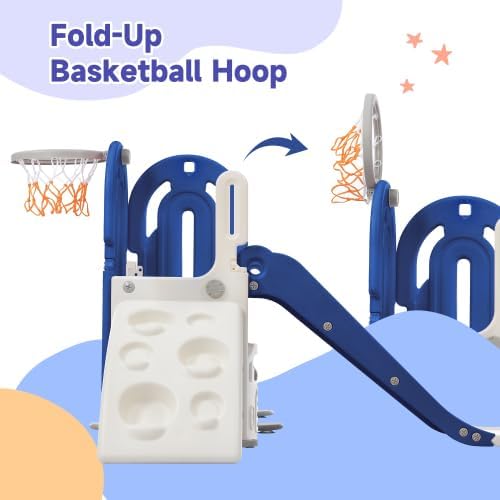 Toddler Climber and Slide Set 4 in 1, Kids Playground Climber Freestanding Slide Playset with Basketball Hoop Play Combination for Babies Indoor & Outdoor 3+ (Blue)