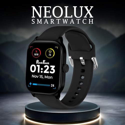 Image of PunnkFunnk NeoLux 1.96 inch HD Display Smartwatch for Men & Women 2025 with 110+ Sports Modes, Heart Rate, Sleep Monitor IP68 Waterproof, Answer /Make Calls for Android & iOS (Black, NeoLux)