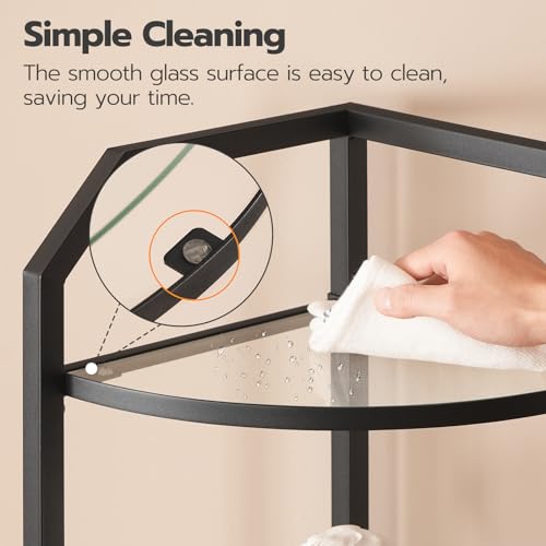 Hoobro 5-Tier Corner Shelf Stand, Black Corner Bookshelf, Tempered Glass Shelves thumb #5