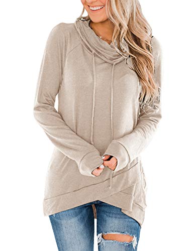 Fallorchid Womens Cowl Neck Tunic Tops Long Sleeve Pullovers Casual Drawstring Sweatshirts
