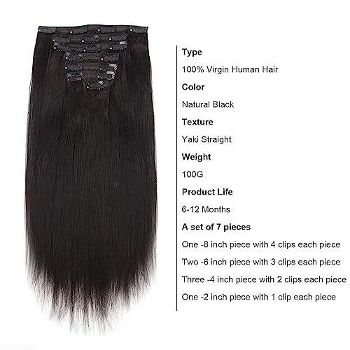 Abh Amazingbeauty Hair Real Remy Thick Yaki Straight Clip Ins Black Hair Extensions For African American Relaxed Hair 7 Pieces 120 Gram Per Set, 14 Inch #TOP2