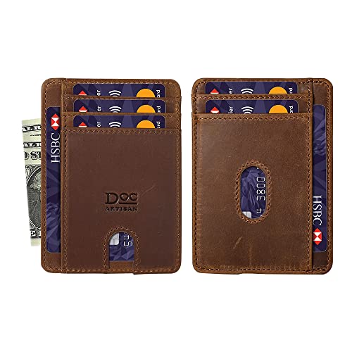 Slim Leather Wallet for Men | 100% Genuine Full Grain Leather | Minimalist Front Pocket Wallet (Walnut)4