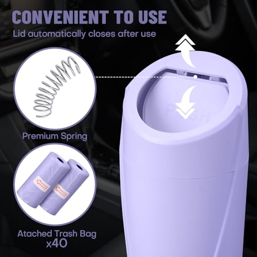 Image of Car Trash Can Bin with Lid-2 Packs Car Garbage Can Cup Holder-Light Purple Mini Leakproof Vehicle Garbage Bin with 40pcs Trash Bags-Automotive Organizers and Storage for Front Back Seat Accessories