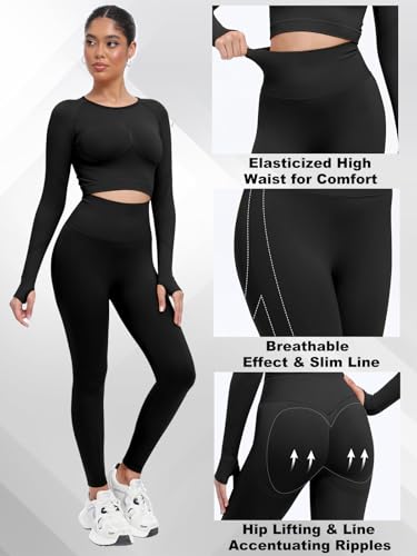 JBT Workout Set for Women Two Pieces for Long Sleeves Workout Sets, Seamless High Waist Leggings for Women4
