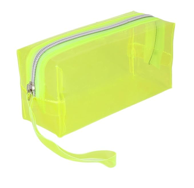 KAANUKA Transparent Pen, Pencil Pouch for College, School and Office I Makeup Bag I Multipurpose Stationery and Travel Bag (Neon)