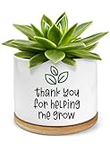 PWHINGN Thank You for Helping Me Grow - Funny Ceramic Small Succulent Planter Pots, Indoor Plant Pots with Bamboo Tray, Thank You Gifts for Teacher Women Plant Lovers, 3.6 Inch(Plant Not Included)