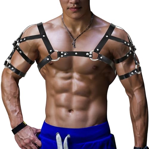 Warrior Harness for Men PU Leather Suspenders Belt Adjustable Shoulder Strap BLACK