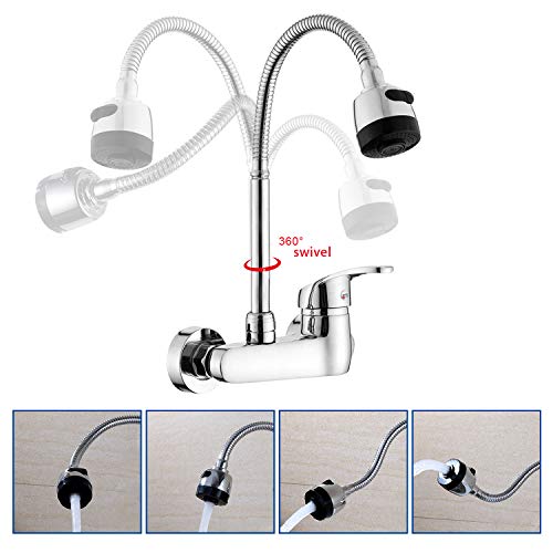 Wall Mount Faucet Kitchen 6 Inch Center Polished Chrome Commercial Single Handle Sprayer Mixer Bar Tap