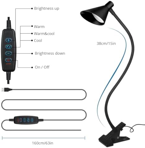 Semlos LED Reading Light, Clamp Lamps 3 Color Modes 5 Brightness, Clip Light for Desk Bedside Table, 5W USB Powered, Flexible Arm, Black 6 41685GuqMiL. AC