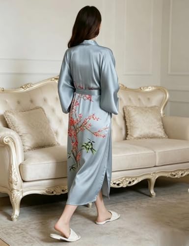 Image of Women's Classic 100% Silk Kimono Robe, Bathrobe-Printed Pattern