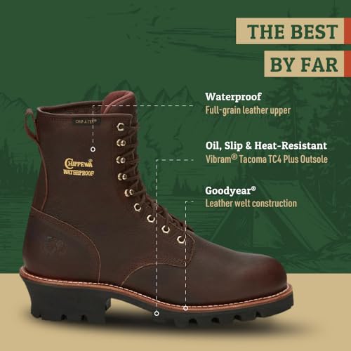 Image of Chippewa Paladin 8 inch Waterproof Insulated Steel Toe Logger Boot, Men's Work Boot, Electrical Hazard, Oil & Slip Resistant, Bay Apache
