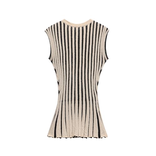 French Fashion Women's Striped Knitted Sweater Sleeveless Vest Sweater Minimalist Retro Top Women's Clothing2