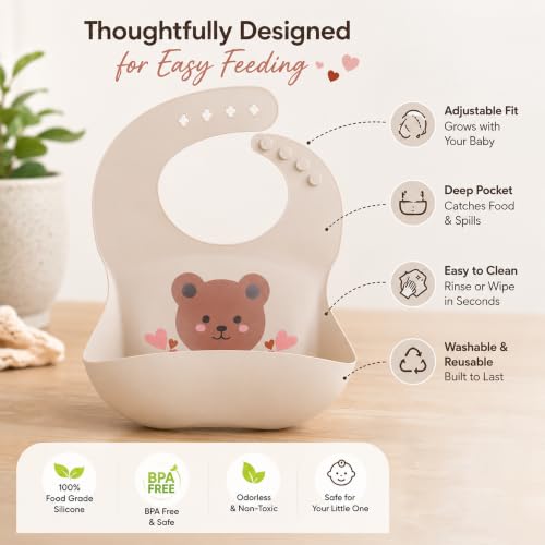 Image of Silicone Bib for Baby | Waterproof Silicone Baby Bib for Feeding with Crumb Catcher | Adjustable Neckline with Buttons | Washable & Reusable | Suitable from 6 to 36 Months