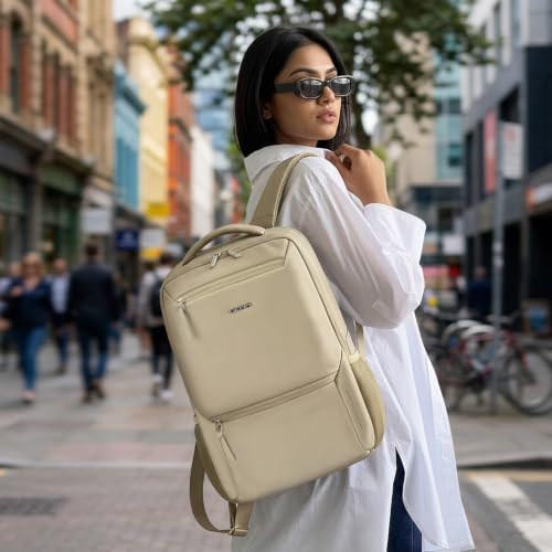 Image of Gear Armour 19 inch /28L Large Faux Leather Anti Theft Water Resistant Laptop Backpack with Raincover | Travel Backpack | Casual Backpack for men /women (Beige)